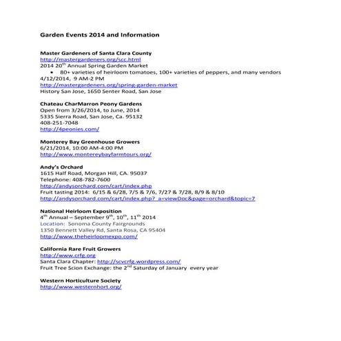 Garden events and info 2014 by sue jane