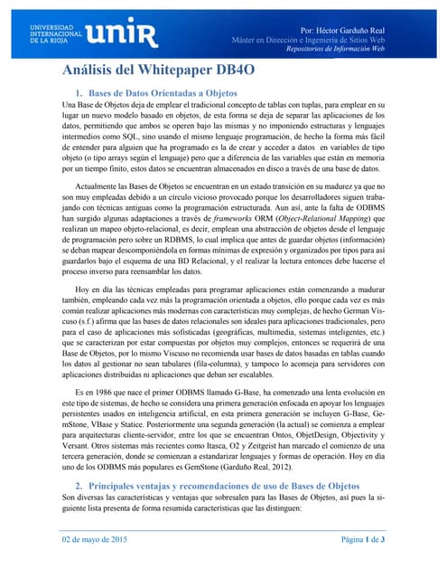 Análisis del Whitepaper DB4O