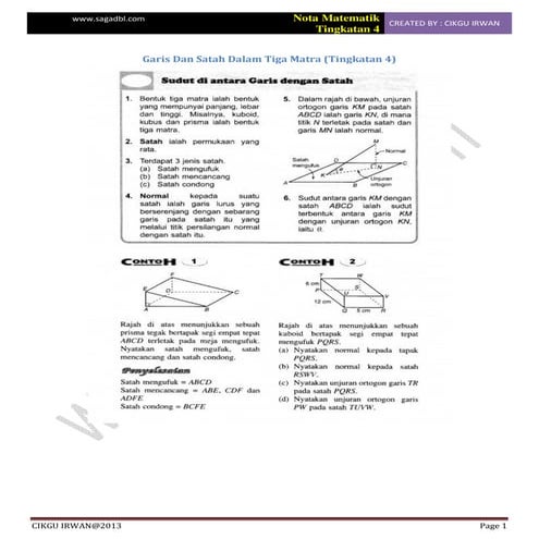 Garis dan satah dalam 3 matra
