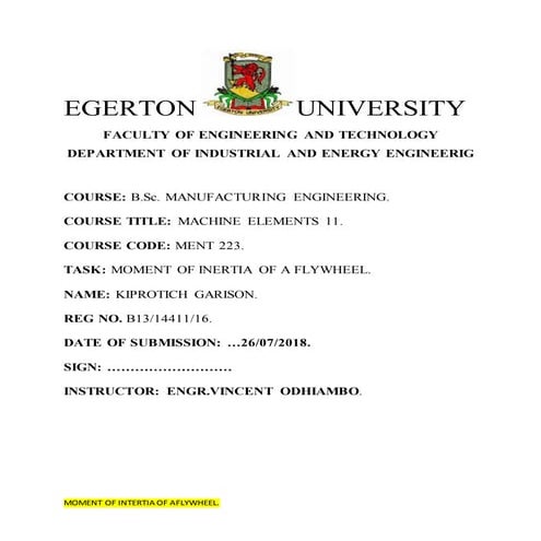 MOMENT INERTIA  OF A FLYWHEEL LAB REPORT