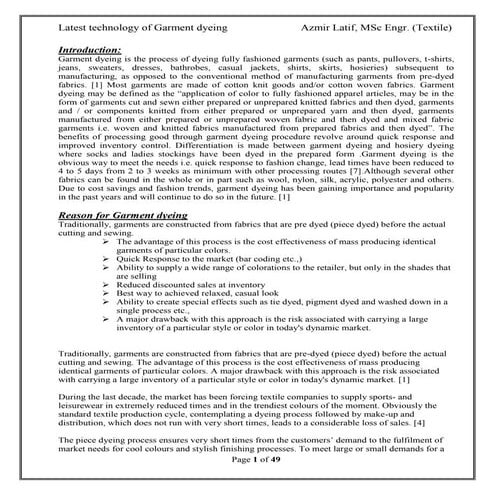 Garment  dyeing technique