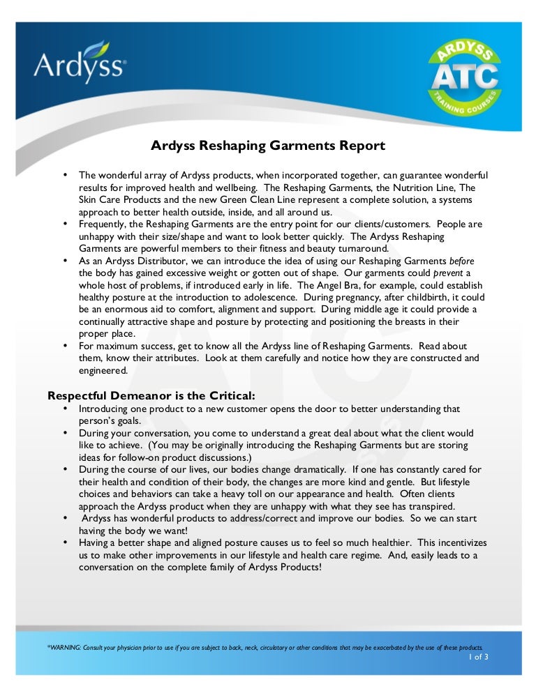 Ardyss Garment Report