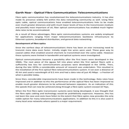 Garth naar -  optical fibre communication telecommunications