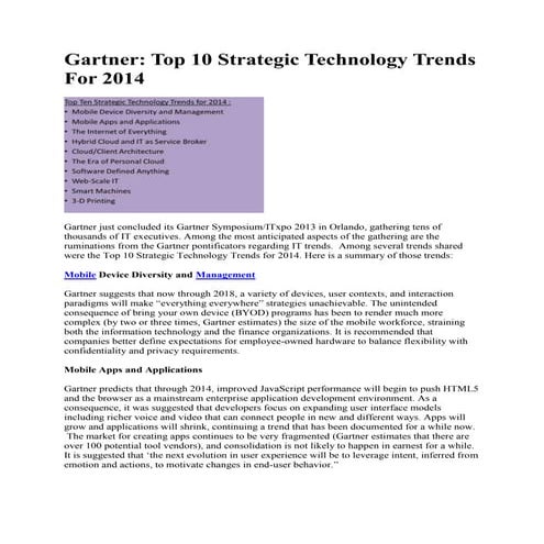 Gartner - Top 10 technology trends 2014