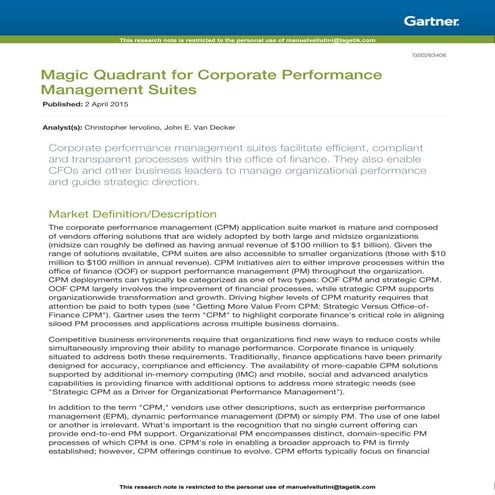 Gartner Magic Quadrant for Corporate Performance Management Suites