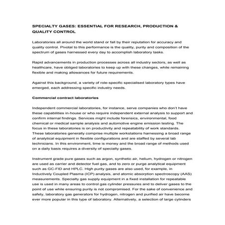 Specialty gases: essential for research, production & quality control