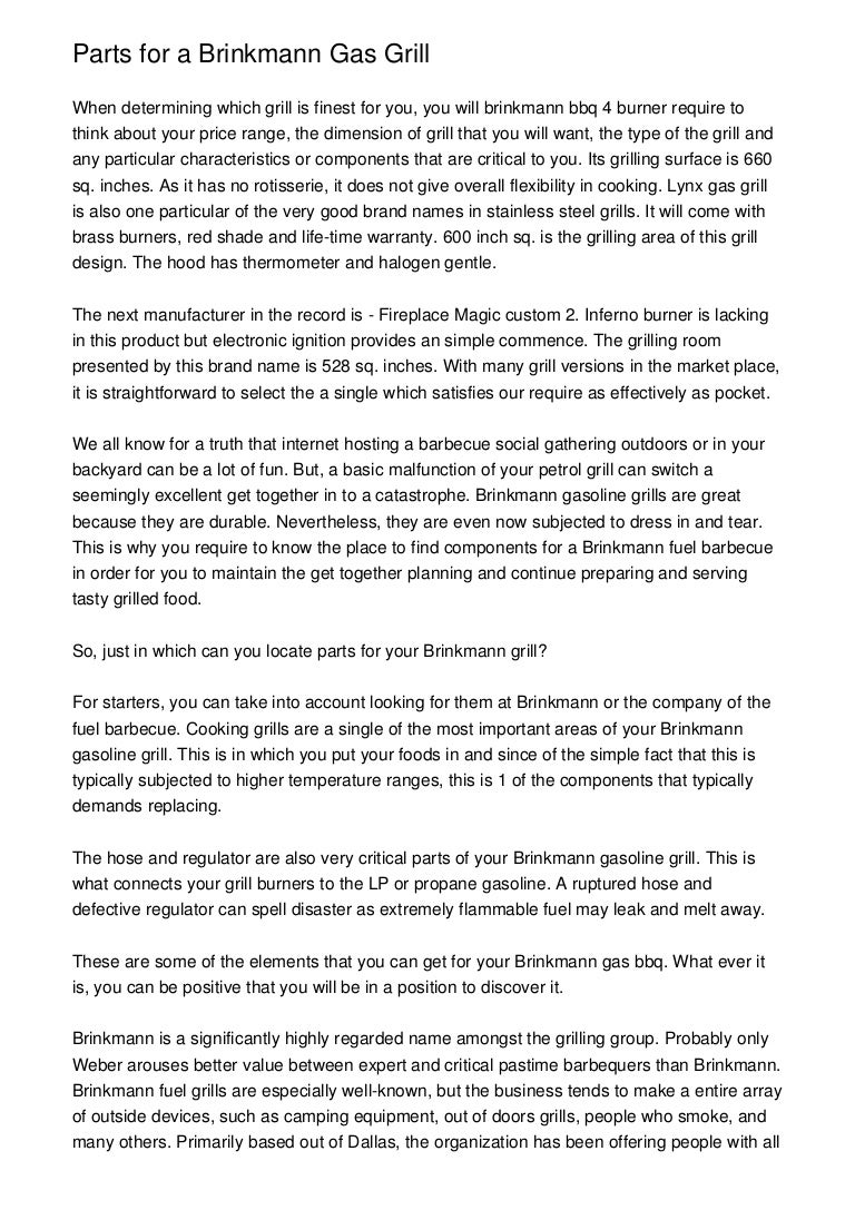 Parts for a Brinkmann Gas Grill