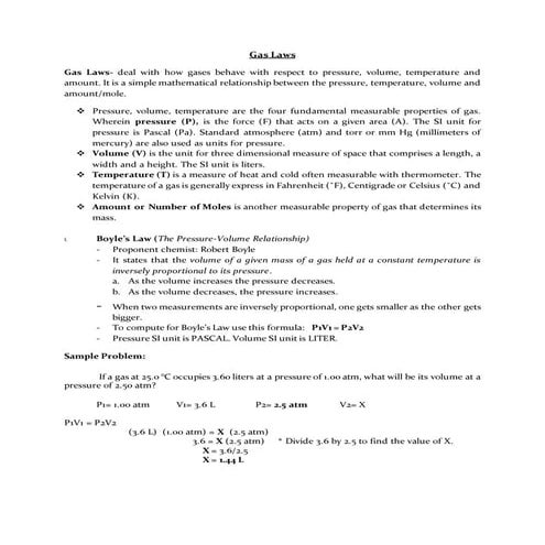 Gas laws (Boyle and Charles' Laws) handout