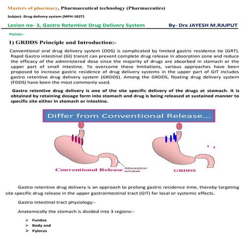GASTRO RETENTIVE DRUG DELIVERY SYSTEM (GRDDS)