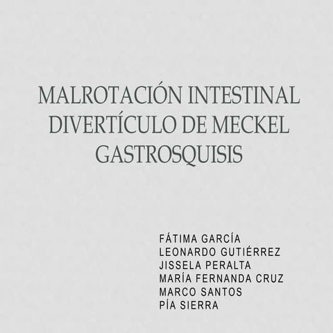Gastrosquisis, Diverticulo de Meckel, Malrotaciones Intestinales