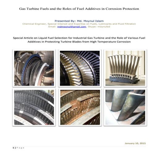 Liquid Fuel Specification for Industrial Gas Turbine