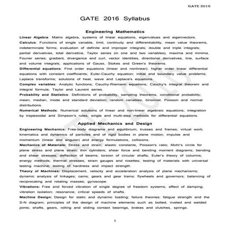 GATE 2016 syllabus for mechanical engineering | PDF