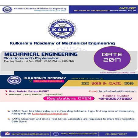 Gate 2017 mechanical engineering evening session 