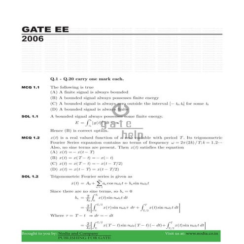 Gate ee 2006 with solutions