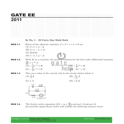Gate ee 2011 with solutions