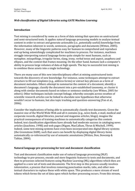 Web classification of Digital Libraries using GATE Machine Learning  	