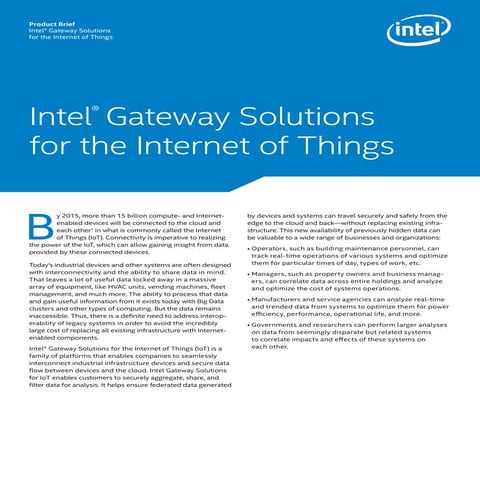 Intel Gateway Solutions for the Internet of Things