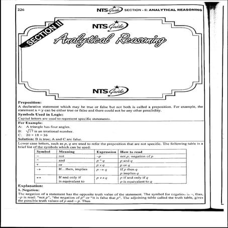 GAT & NTS - Analytical Reasoning