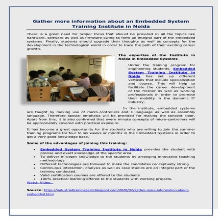 Gather more information about an Embedded System Training Institute in Noida 