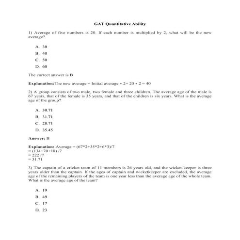 Comprehensive GAT Quantitative Ability Practice Questions and Solutions ...