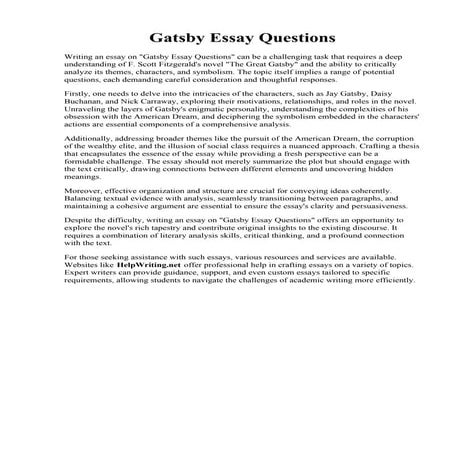 Gatsby Essay Questions