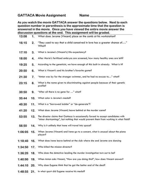 Gattaca essay questions and answers