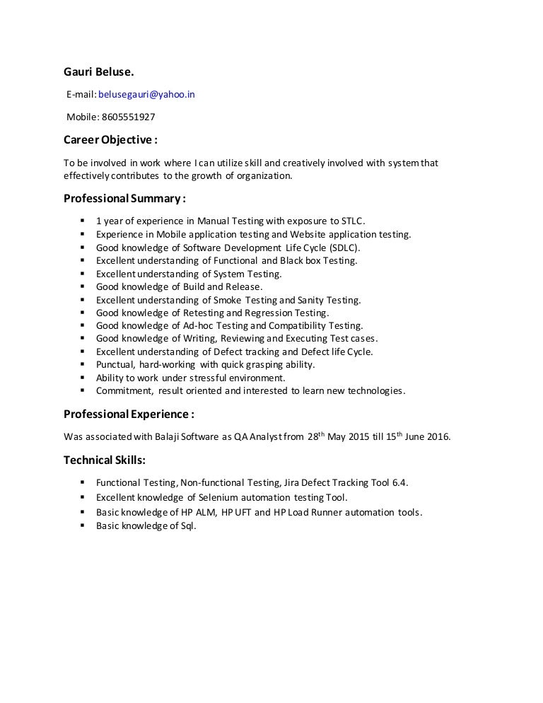 loadrunner resume