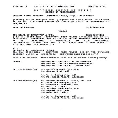 Gauri lankesh sc order