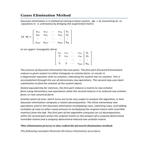 Gauss Method Gaussian Elimination & Matrix Methods