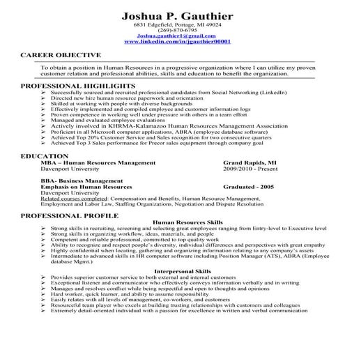 Gauthier, Joshua 2011 Hr Resume[1]