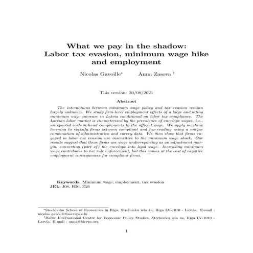 What we pay in the shadow: Labor tax evasion, minimum wage hike and employment