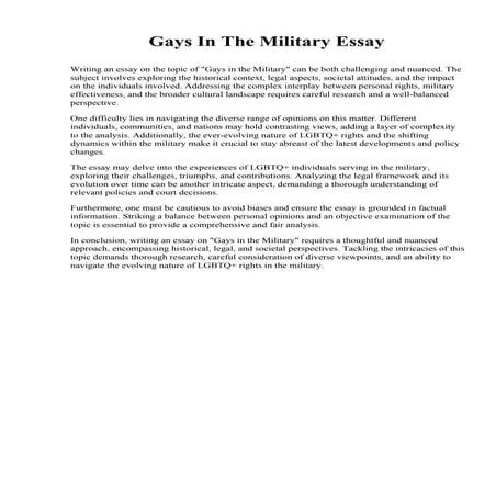 Gays In The Military Essay. Delgado Community College