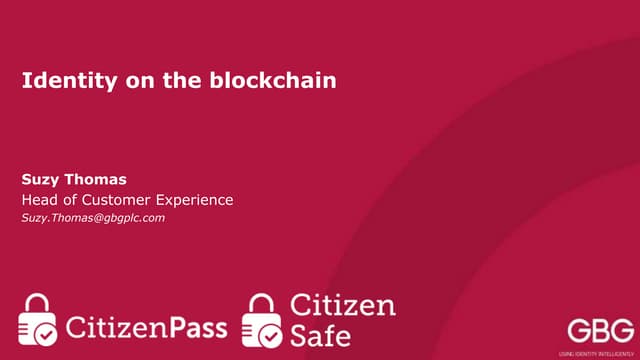 BIMA Blockchain Breakfast Briefing | Suzy Thomas Presentation | GBG PLC
