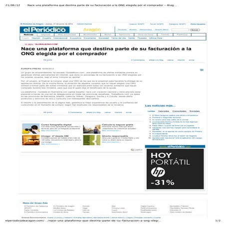 GlobalBono en El Periódico de Aragón 18 junio