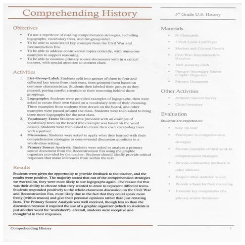 Comprehending History Lesson Plan