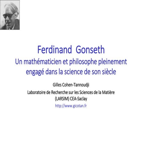 Ferdinand Gonseth, un mathématicien et philosophe pleinement engagé dans la s...