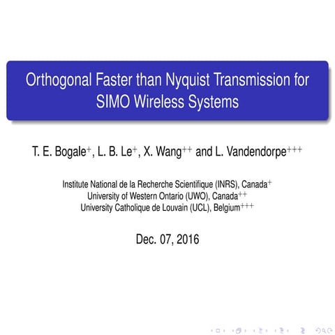 Orthogonal Faster than Nyquist Transmission for SIMO Wireless Systems