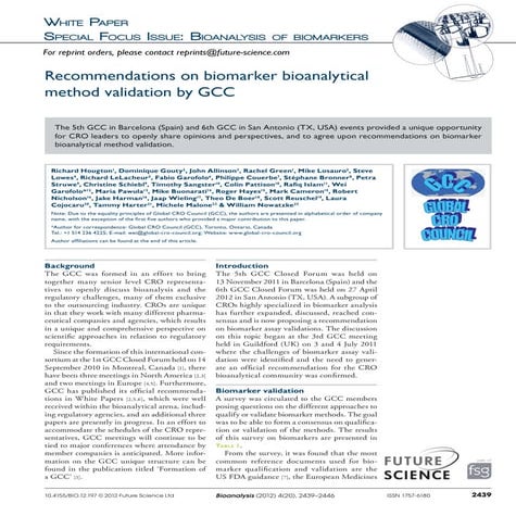 Recommendations on biomarker bioanalytical method validation by GCC (Global C...