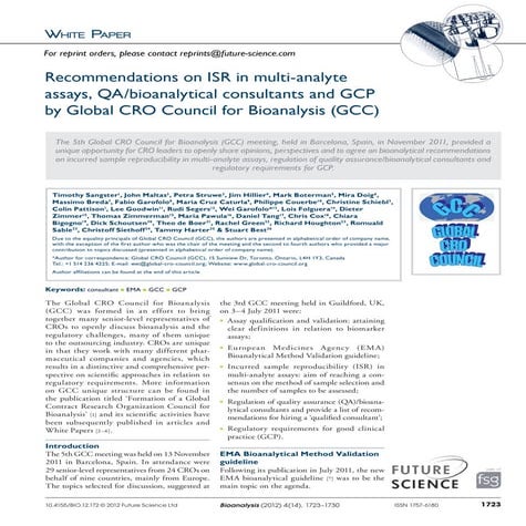 Recommendations on ISR in multi‐analyte assays, QA/bioanalytical consultants ...