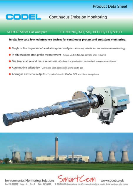 GCEM 40 series gas analyser insitu-codel datasheet