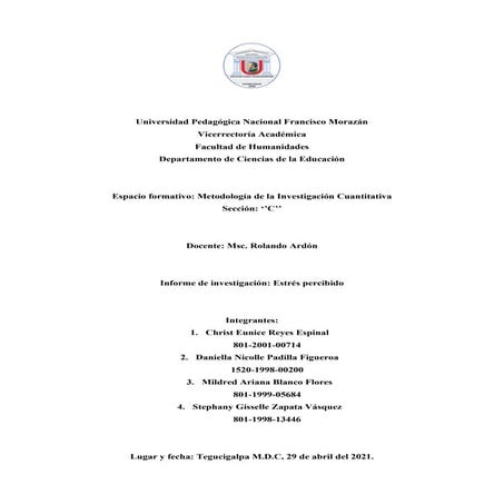 Investigacion Cuantitativa Estrés Percibido UPNFM 2021