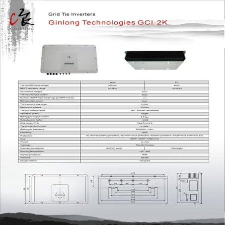Ginlong 2kW Grid Tie Inverter GCI-2k