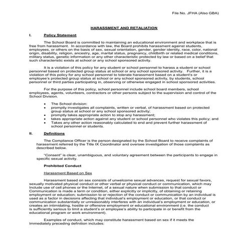 Gcps policy jfha harassment an retaliation