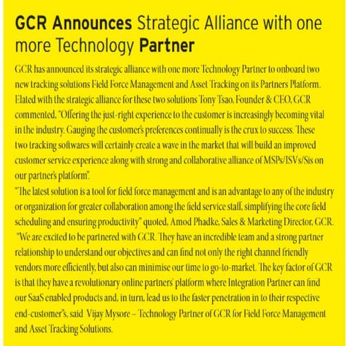 GCR announces strategic alliance with one more technology partner