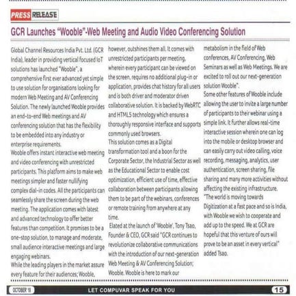 GCR launches 'wooble'  Web meeting and audio conferencing web solution