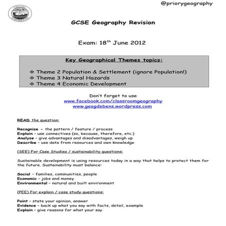 GCSE geography revision checklist