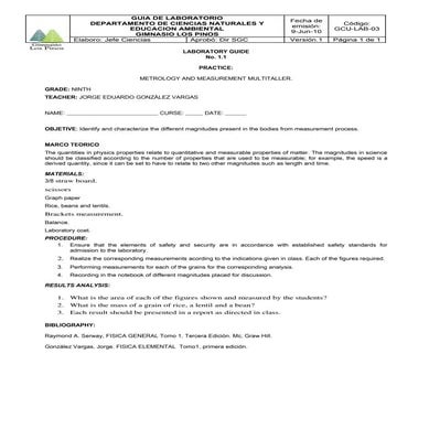 Gcu lab-03 laboratory guide ninth grade metrology | DOC