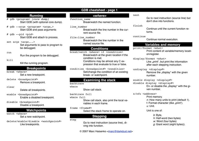 Gdb cheat sheet