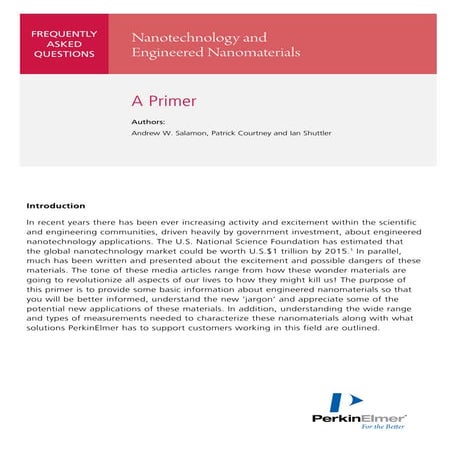 Nanotechnology and Engineered Nanomaterials Primer