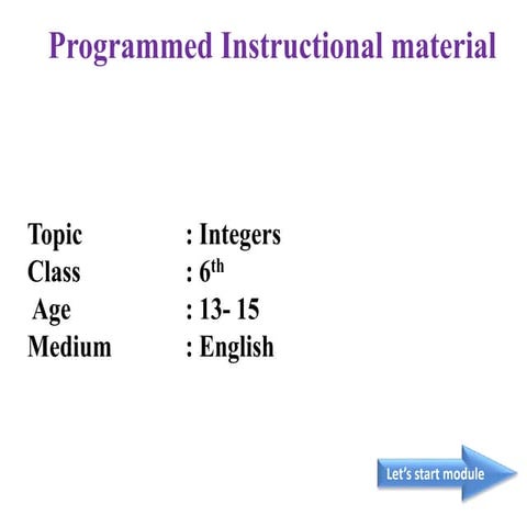 Programed instructional material:Integers | PPTX